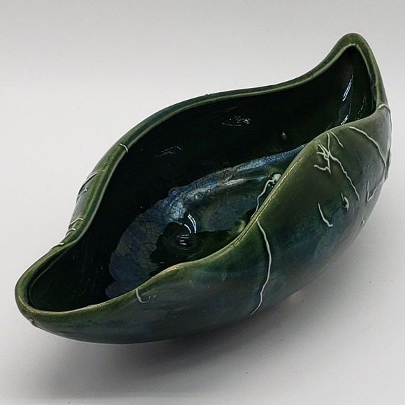 Vintage MCM Beauceware Canada Ceramic Spatter or Drip Glaze Console Bowl Planter - Picture 5 of 17